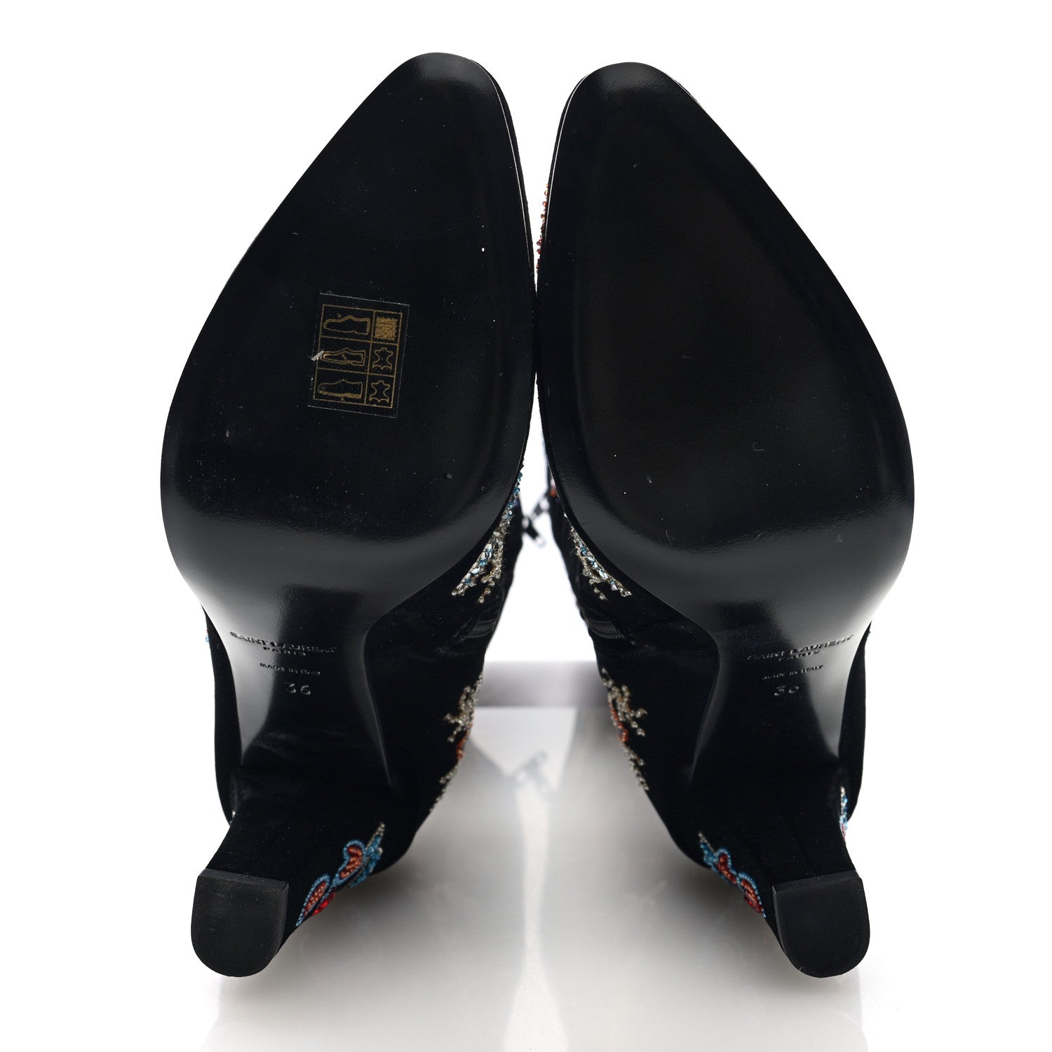 Saint Laurent Velvet Embroidered Claire Boots 36 Black