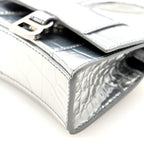 Balenciaga Metallic Calfskin Crocodile Embossed Hourglass Top Handle Bag Mini Silver