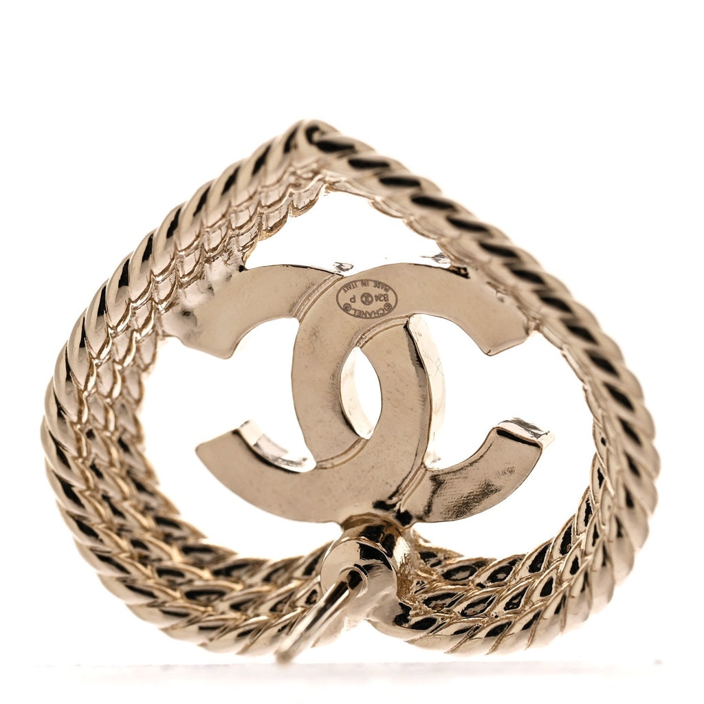 Chanel Crystal CC Twist Heart Earrings Gold