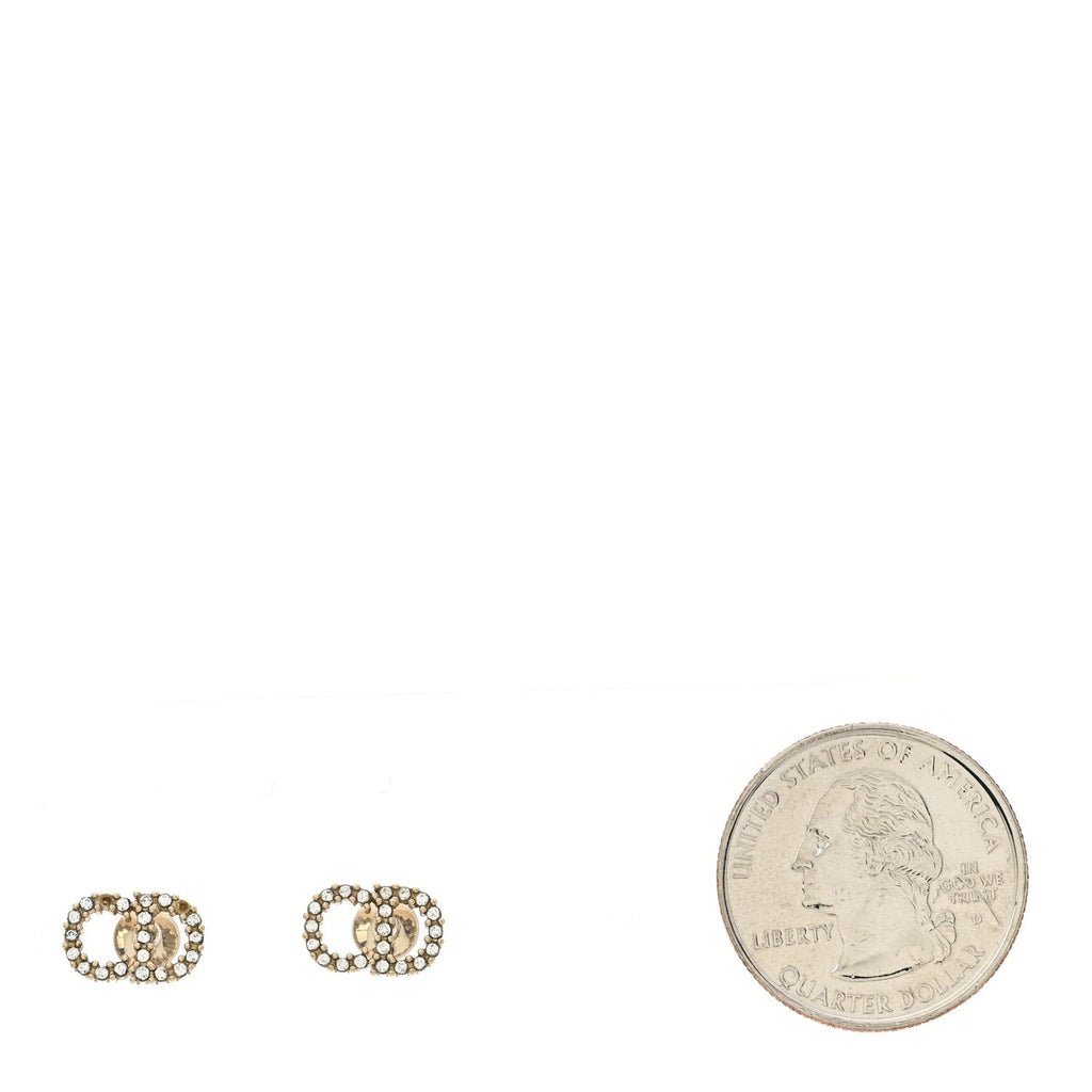 Christian Dior Strass Crystal CD Earrings Gold