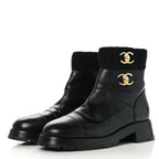 Chanel Calfskin Knit CC Short Boots 41 Black