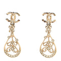 Chanel Pearl Crystal CC Drop Earrings Gold