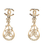 Chanel Pearl Crystal CC Drop Earrings Gold