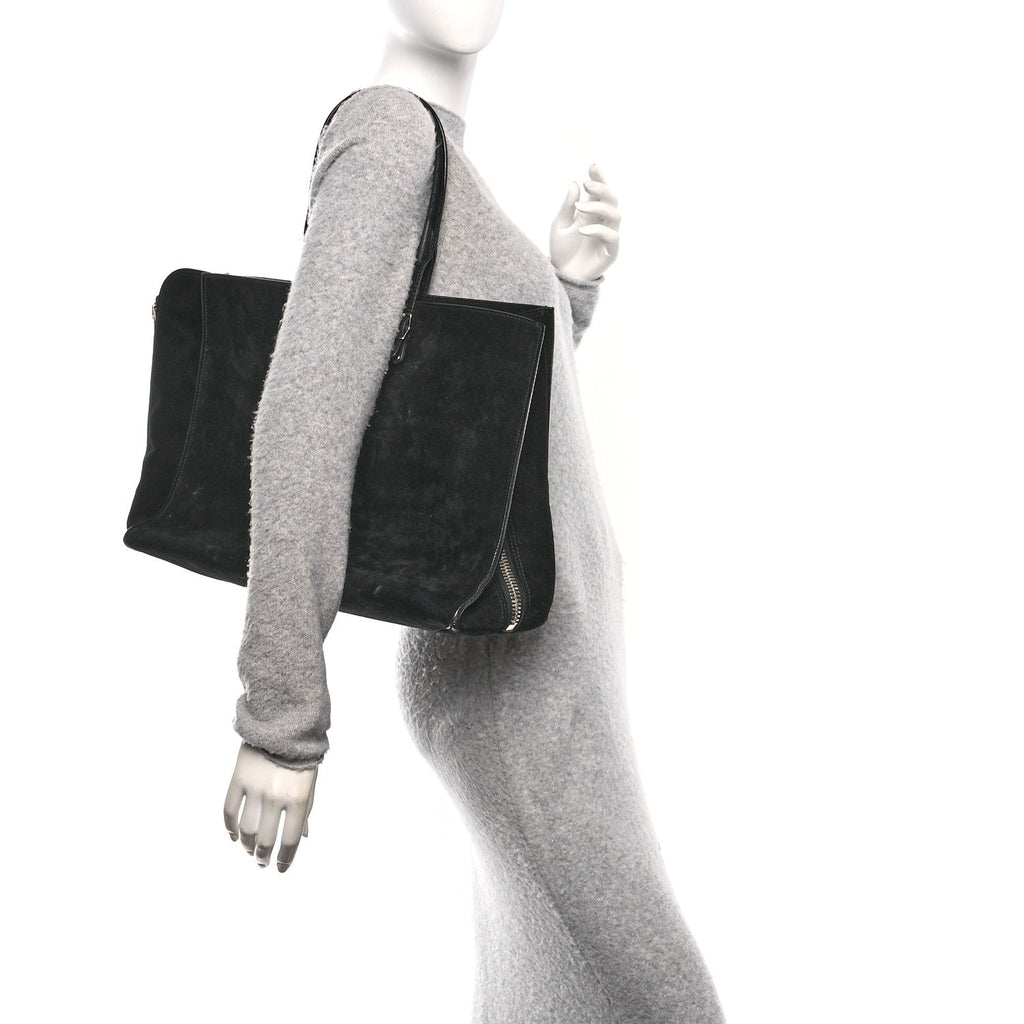 Balenciaga Daim Suede Plate Hardware Papier A6 Zip Around Tote Black