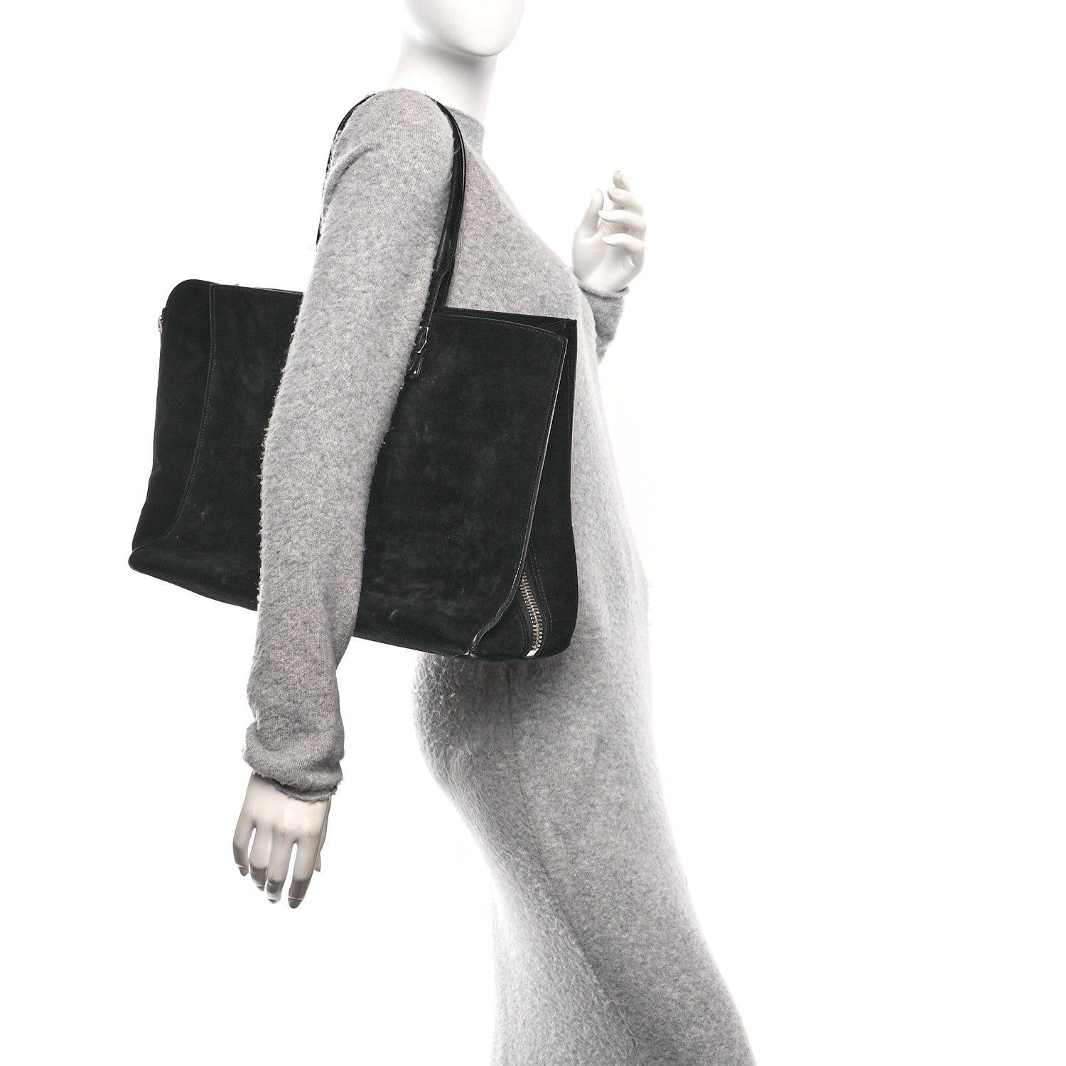 Balenciaga Daim Suede Plate Hardware Papier A6 Zip Around Tote Black