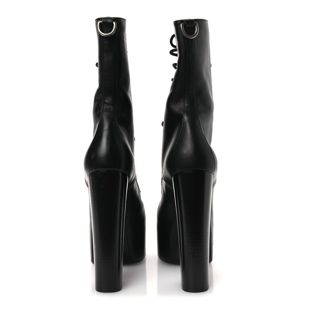Saint Laurent Calfskin Mina Lace Up Platform Boots 40 Black