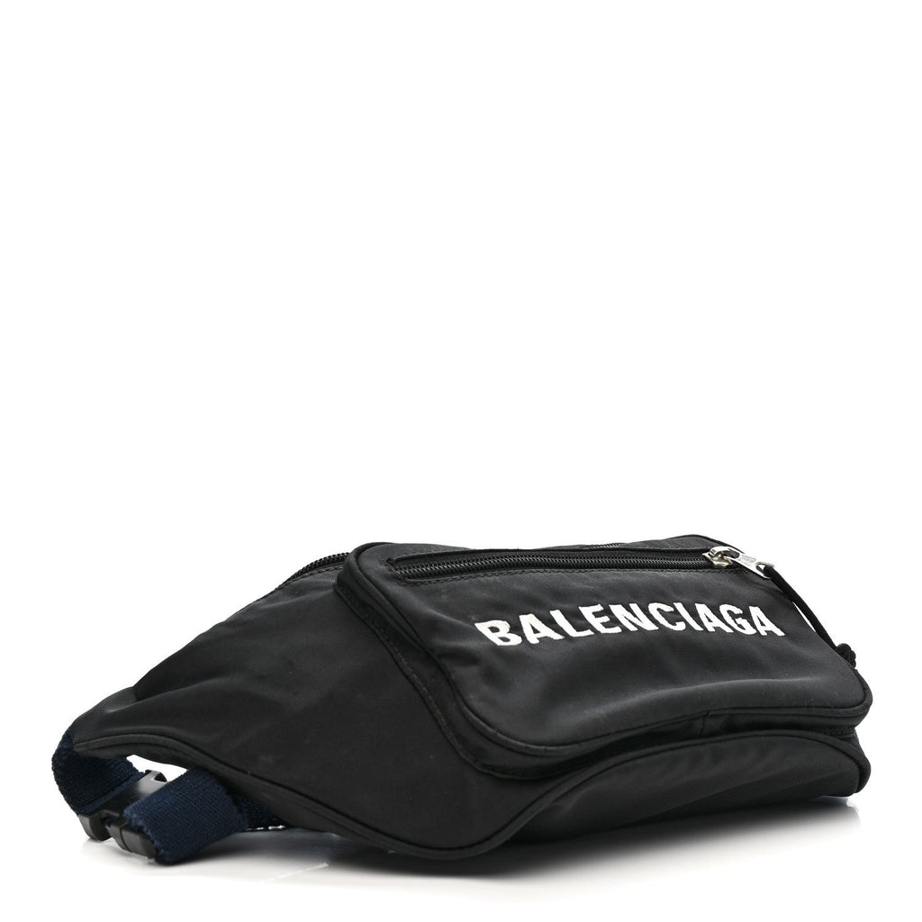 Balenciaga Recycled Sport Nylon Logo Embroidered Wheel Beltpack Black