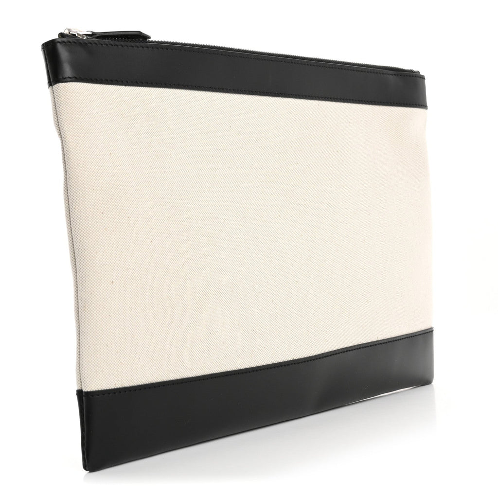 Balenciaga Calfskin Cotton Canvas Logo Clutch Black