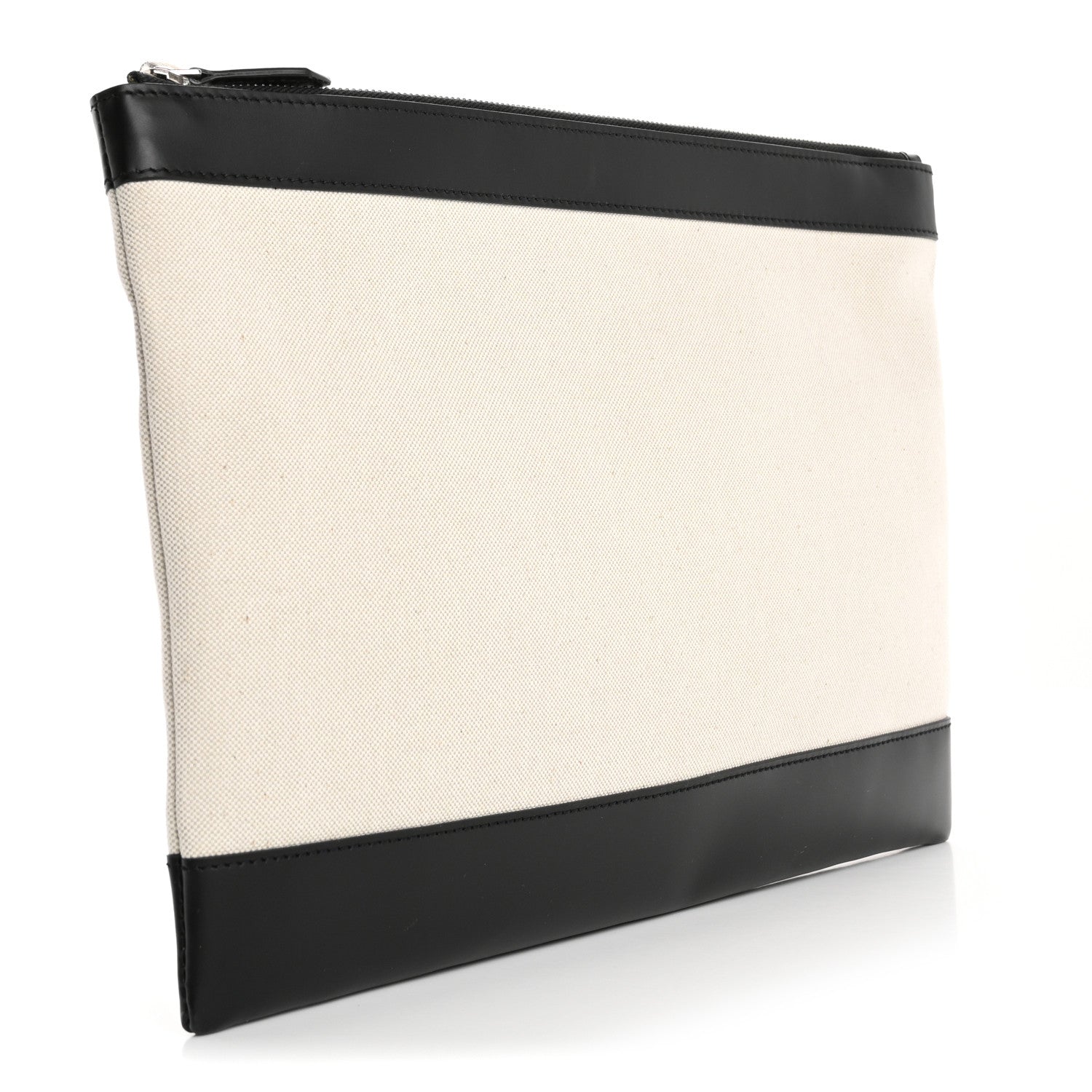 Balenciaga Calfskin Cotton Canvas Logo Clutch Black