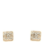 Chanel Metal Crystal Mini Square CC Earrings Gold
