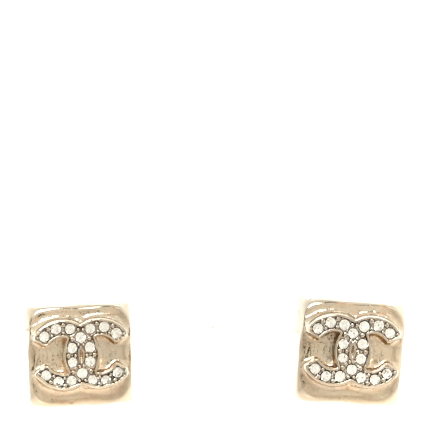 Chanel Metal Crystal Mini Square CC Earrings Gold