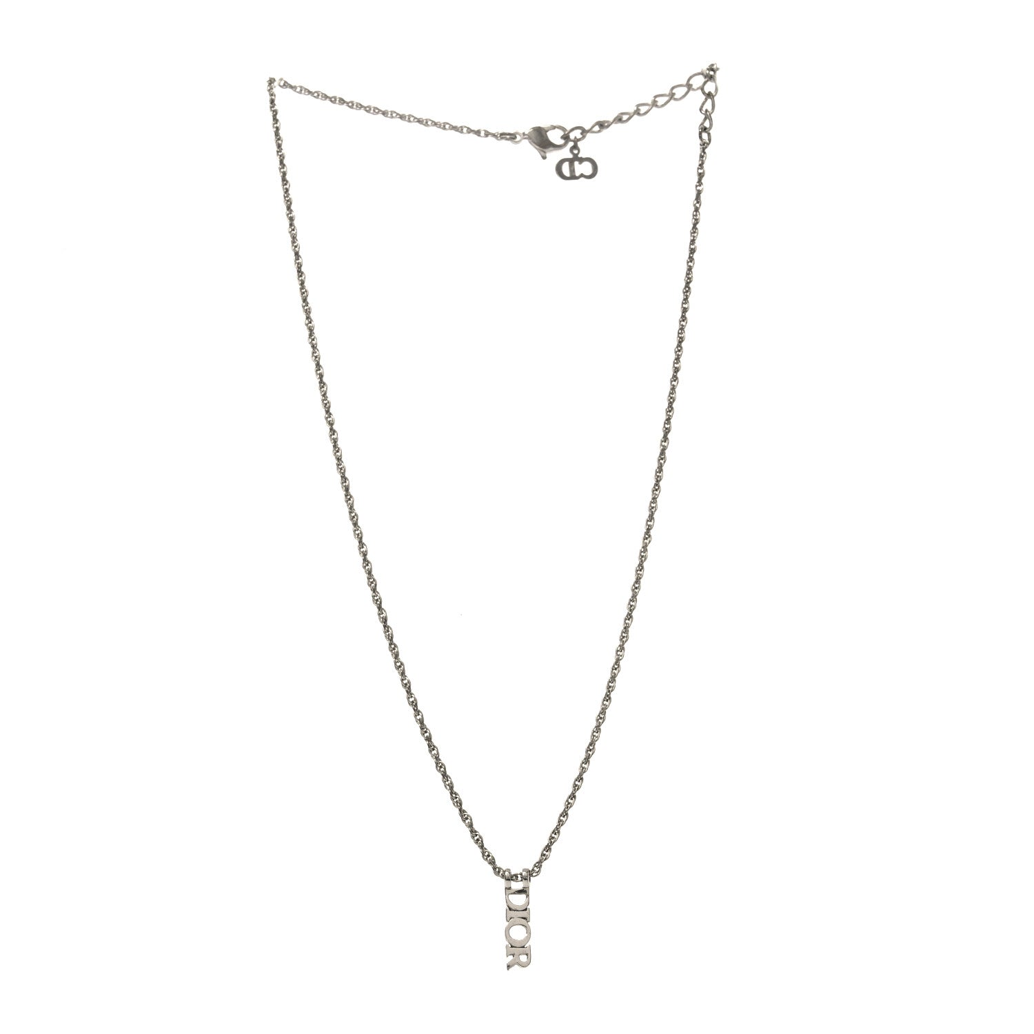 Christian Dior Metal Logo Necklace Silver