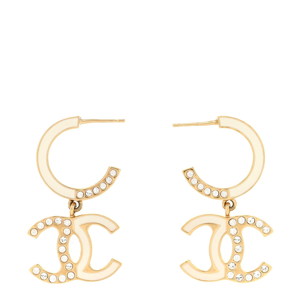 Chanel Enamel Crystal CC Drop Earrings Black Gold