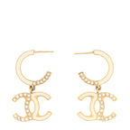 Chanel Enamel Crystal CC Drop Earrings Black Gold