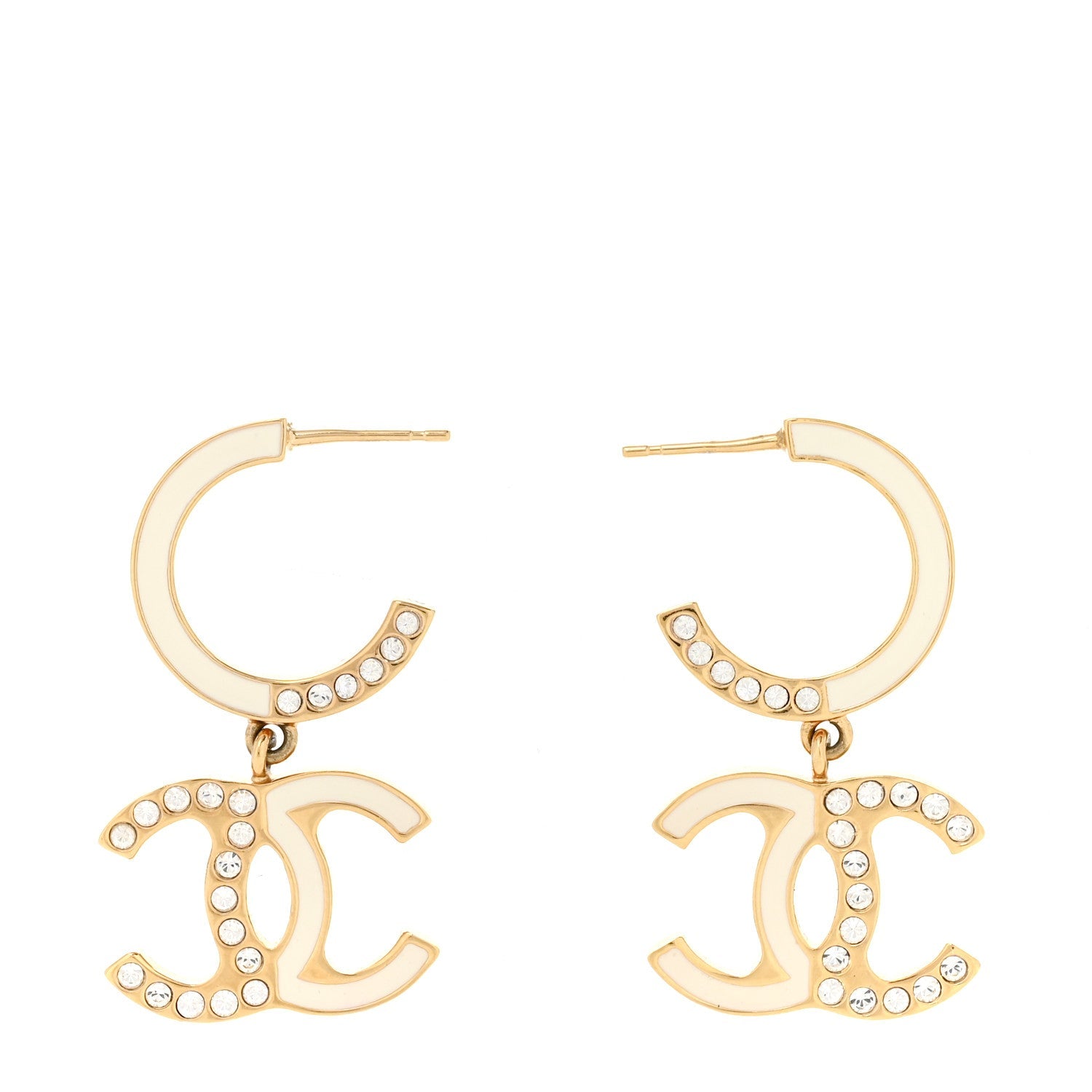 Chanel Enamel Crystal CC Drop Earrings Black Gold