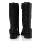 Chanel Calfskin Quilted CC Logo Mid Calf Boots 35 Black
