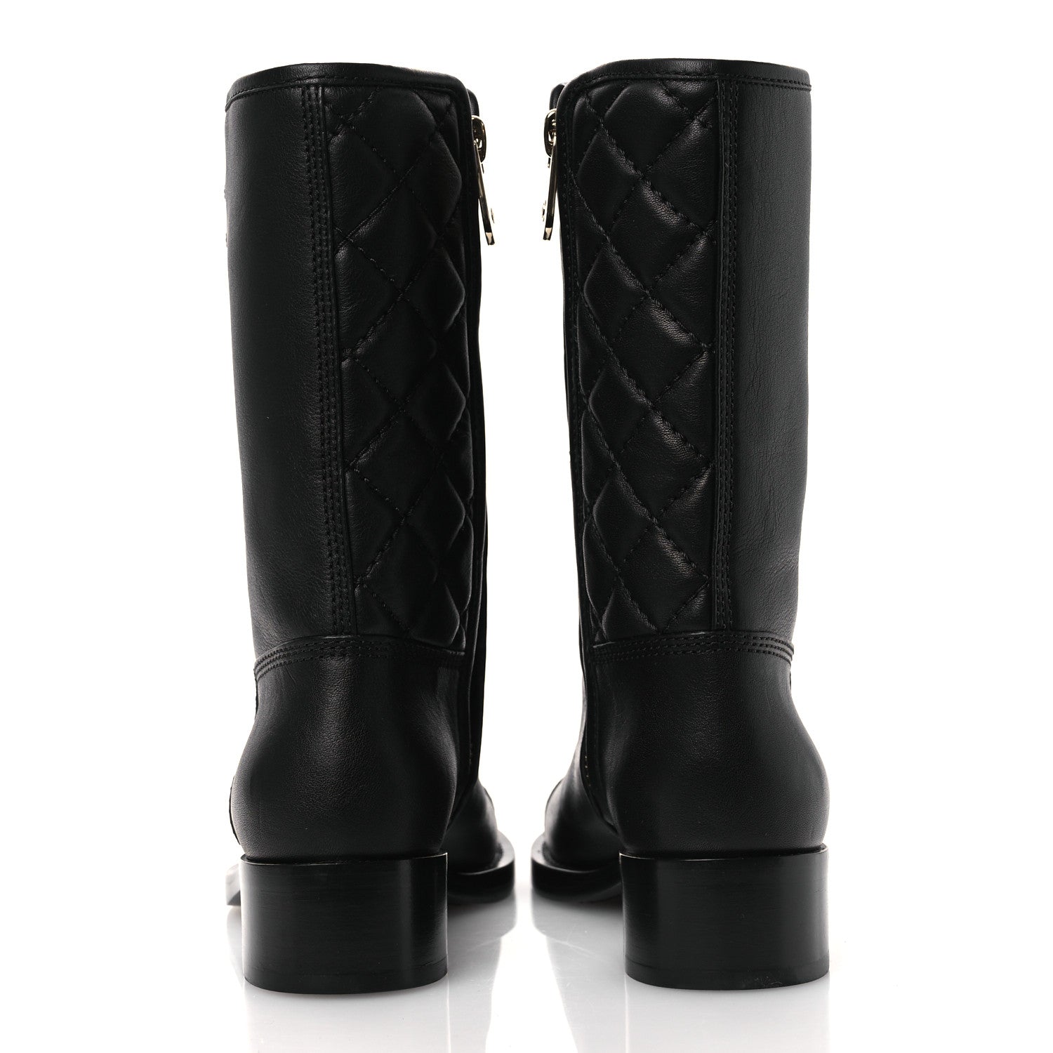 Chanel Calfskin Quilted CC Logo Mid Calf Boots 35 Black