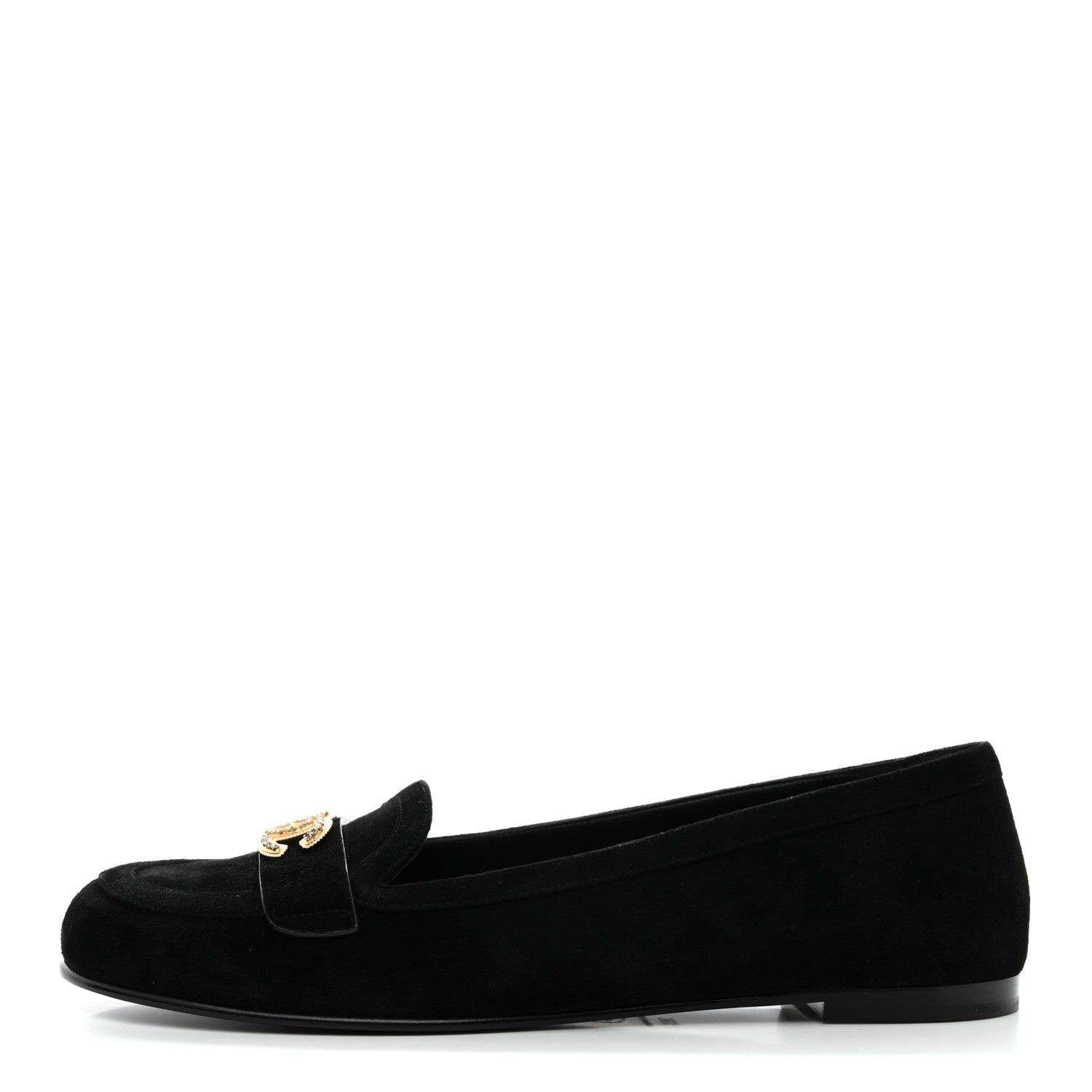Chanel Suede Crystal CC Mocassin Loafers 39.5 Black