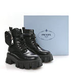 Prada Spazzolato Rois Nylon Metal Triangle Logo Monolith Pouch Pocket 55mm Boots 37 Black