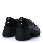 Gucci Magnum Calfskin Nappa Samoa Womens Horsebit Platform Chunky Lug Sole 40mm Loafers 35 Black