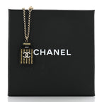 Chanel Resin Strass Pearl Perfume Bottle CC Necklace Black Gold