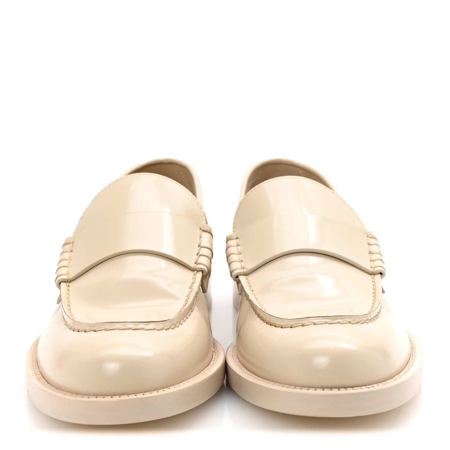Chanel Shiny Calfskin Logo Loafers 38.5 Light Beige
