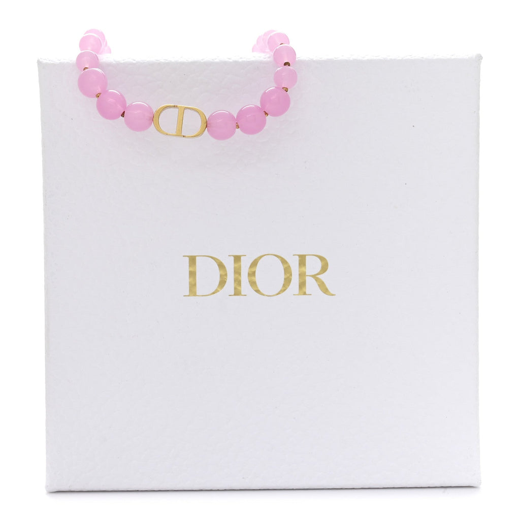 Christian Dior Metal Resin Bead 30 Montaigne Choker Necklace Pink Gold