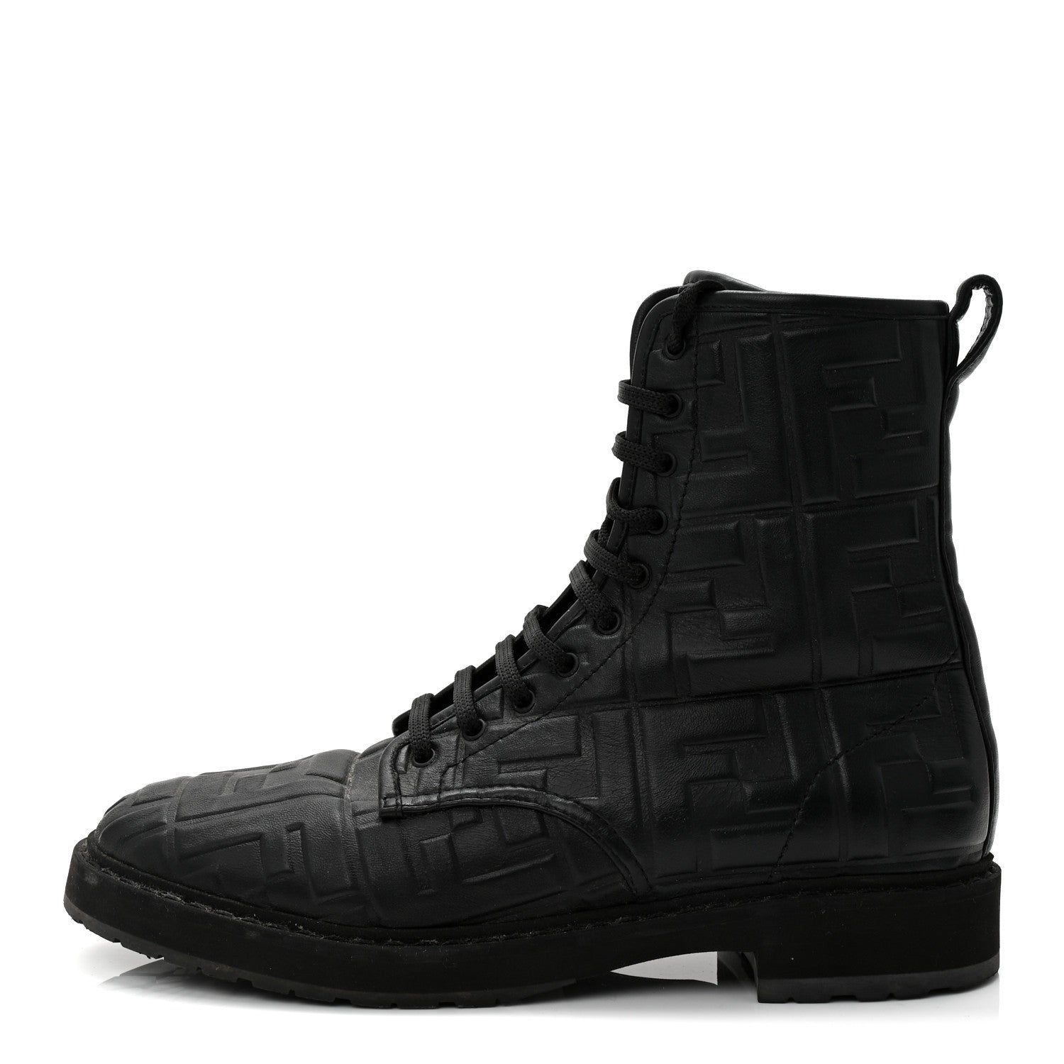 Fendi Nappa FF Embossed Womens Biker Boots 39.5 Black