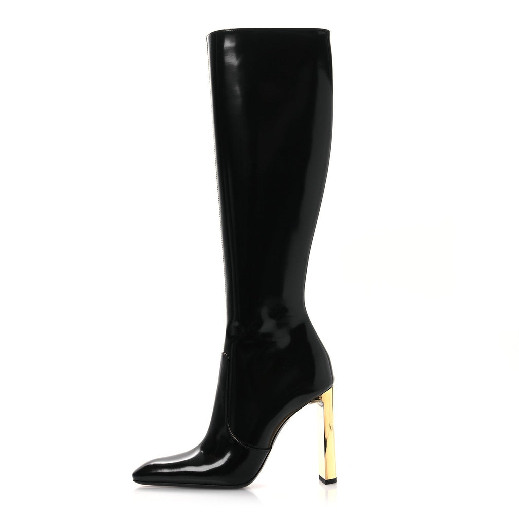 Saint Laurent Glazed Calfskin Auteuil 105mm Zip Boots 38 Black