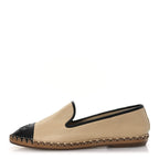 Chanel Lambskin Chain CC Mocassin Loafer Espadrilles 36 Beige Black