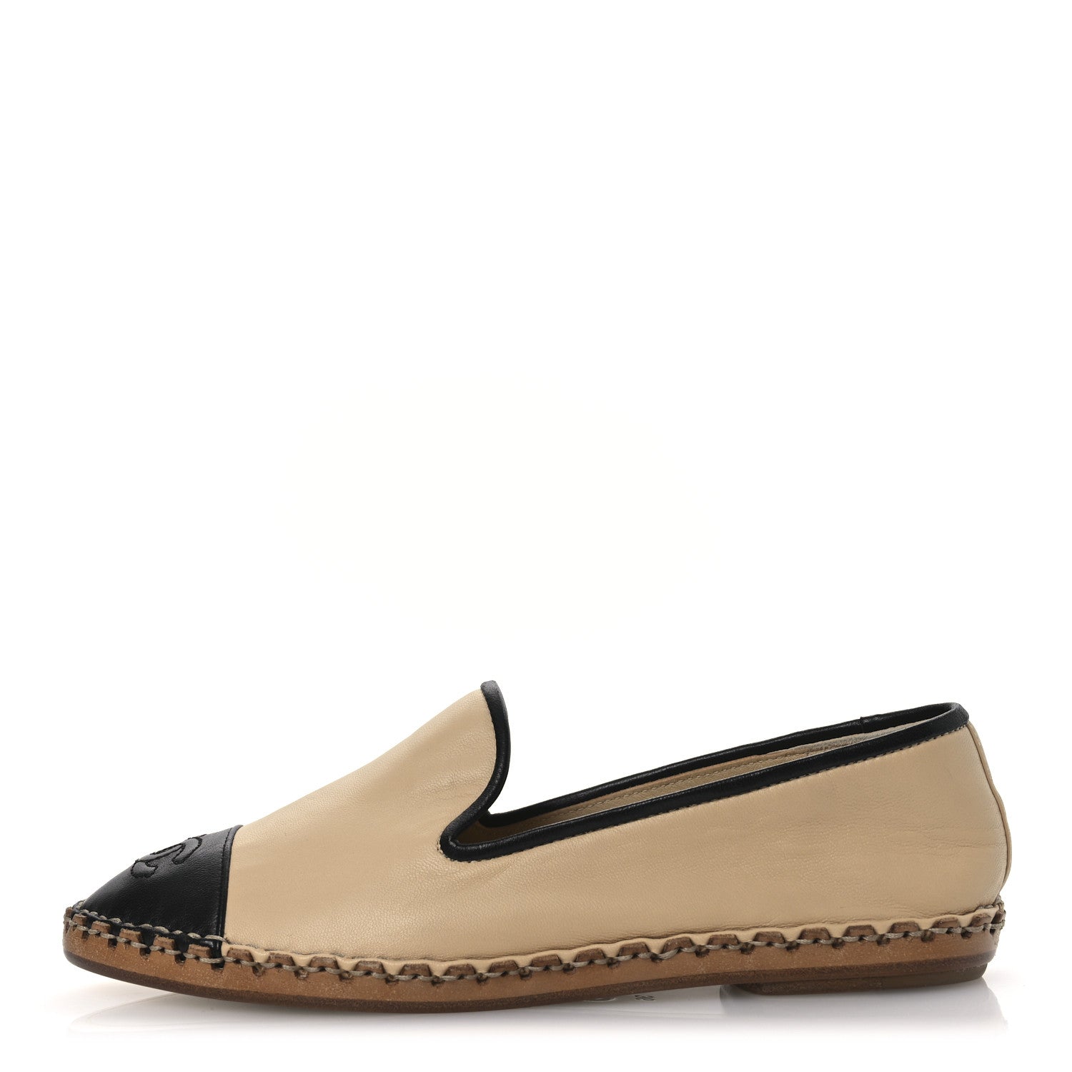 Chanel Lambskin Chain CC Mocassin Loafer Espadrilles 36 Beige Black
