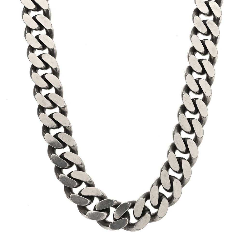 Saint Laurent Metal Curb Chain Necklace Oxidized Silver