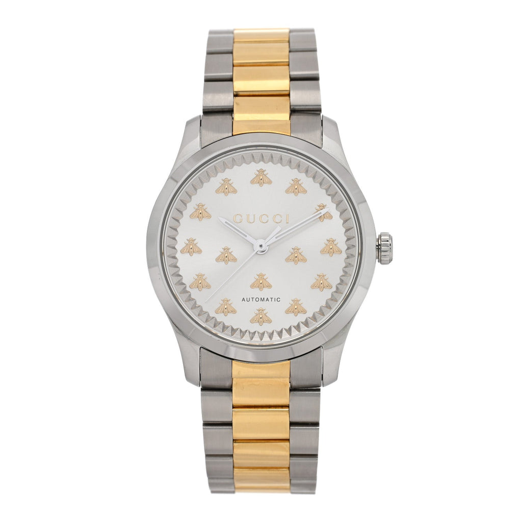 Gucci Stainless Steel 38mm G-Timeless Two Tone Bee Automatic Watch Silver
