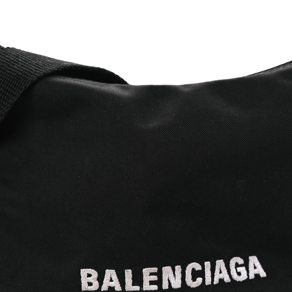 Balenciaga Recycled Sport Nylon Logo Embroidered Wheel Sling Bag Black White