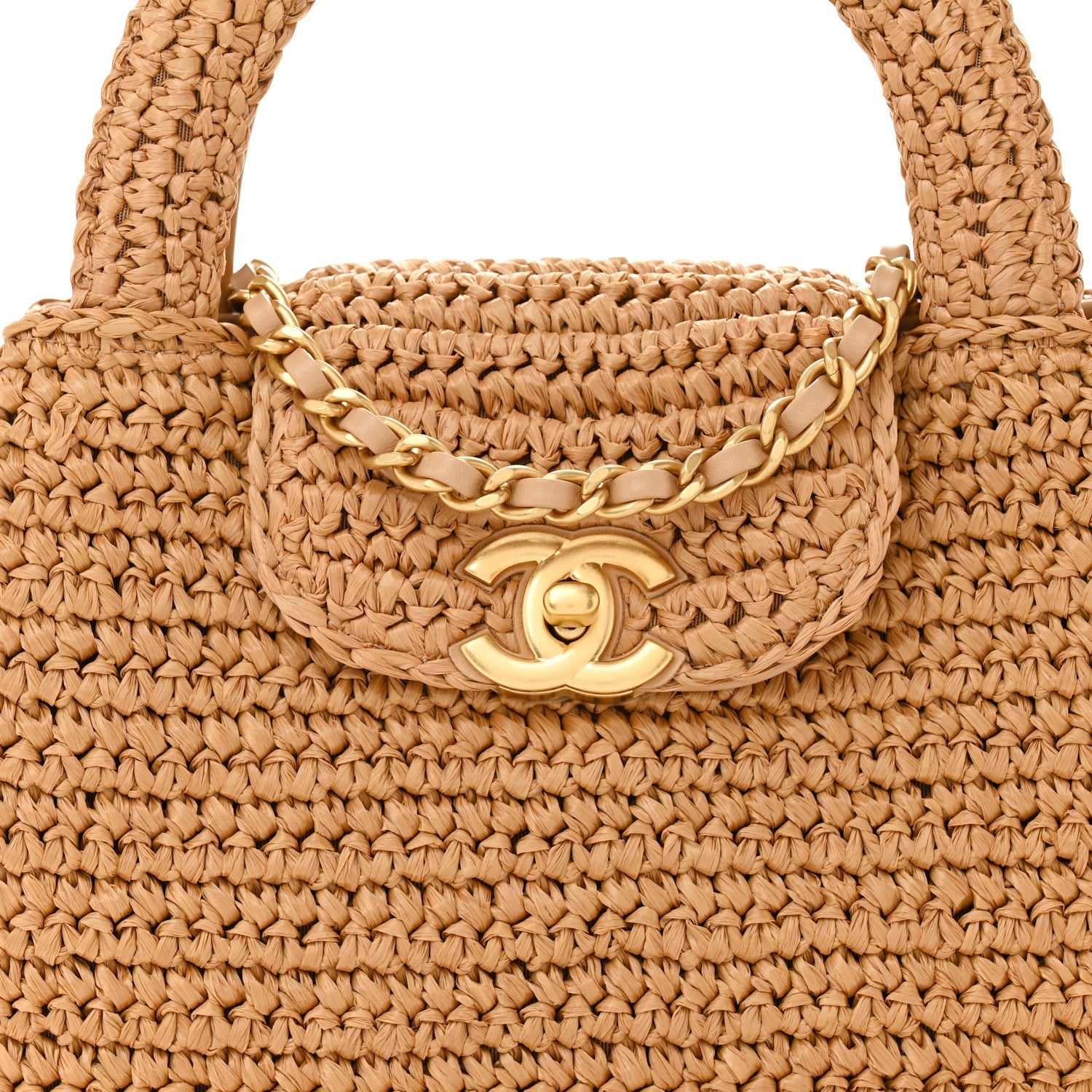 Chanel Braided Raffia Nano Kelly Flap Bag Dark Beige