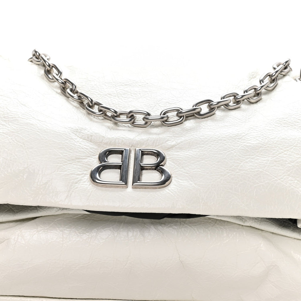 Balenciaga Arena Calfskin Nylon Medium Monaco Chain Shoulder Bag Optic White