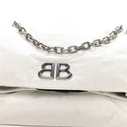 Balenciaga Arena Calfskin Nylon Medium Monaco Chain Shoulder Bag Optic White