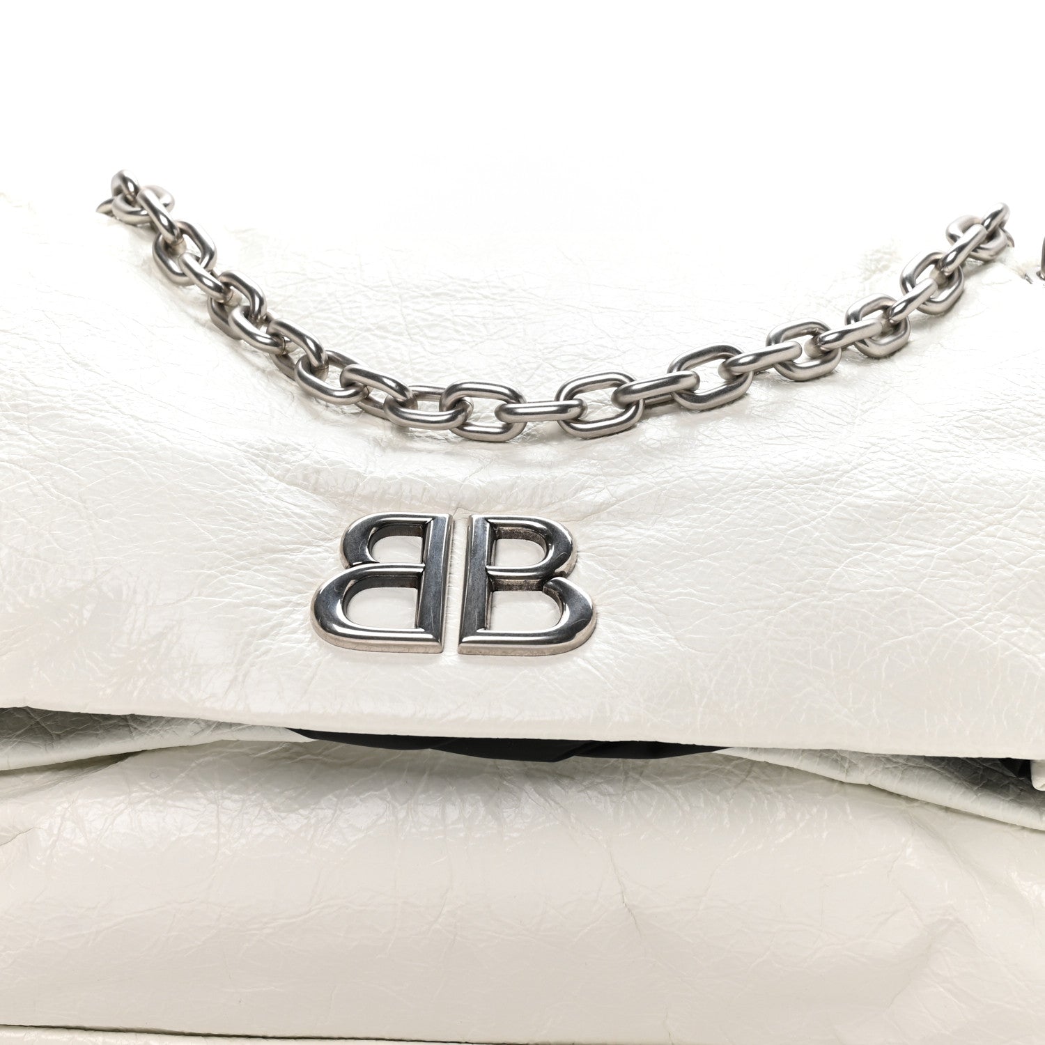 Balenciaga Arena Calfskin Nylon Medium Monaco Chain Shoulder Bag Optic White