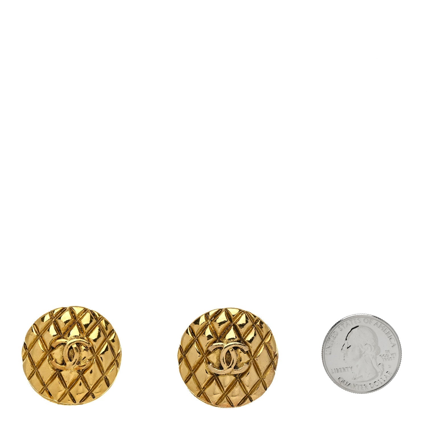 Chanel Metal Quilted Round CC Clip On Earrings Gold