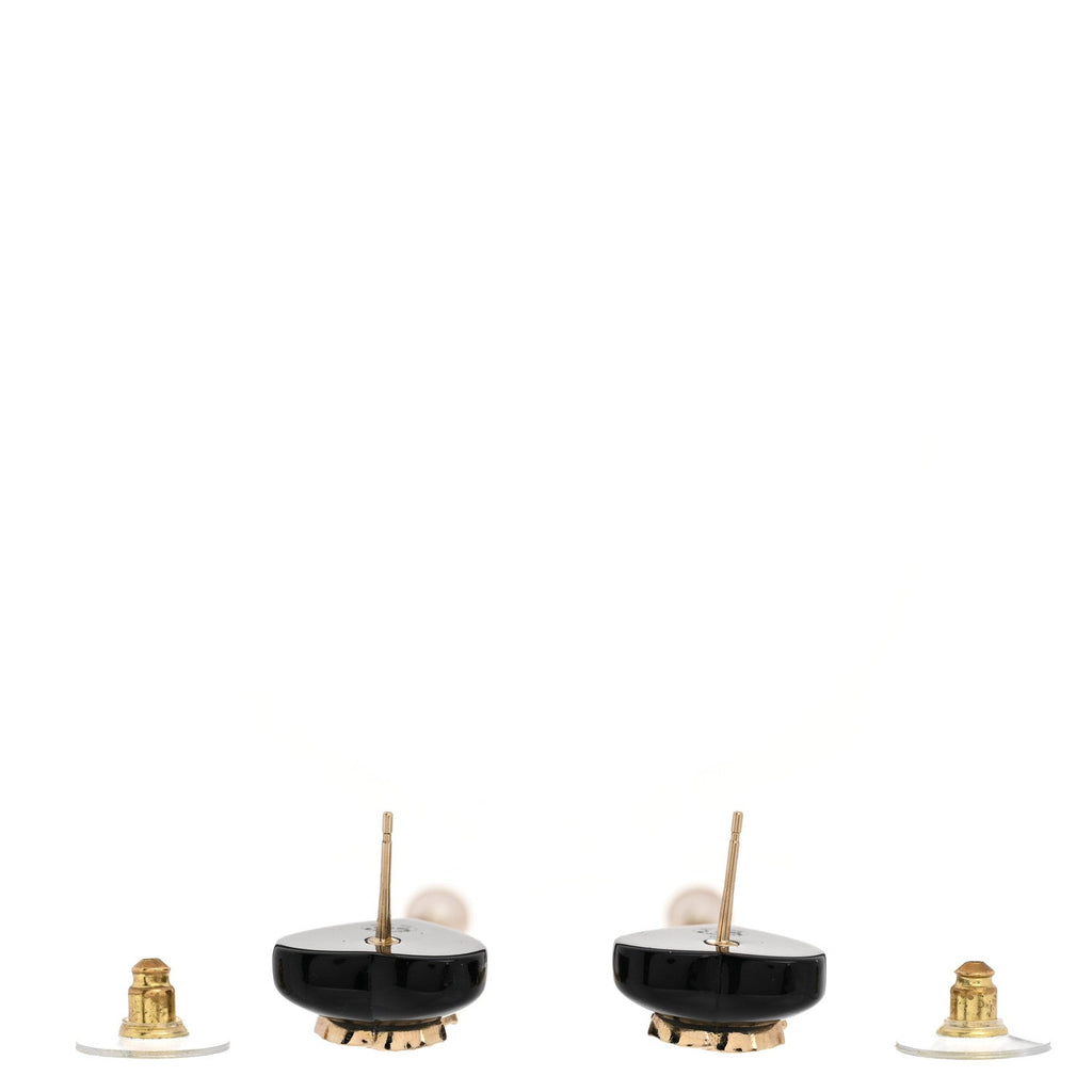 Chanel Resin Crystal Pearl CC Heart Chain Earrings Black Gold