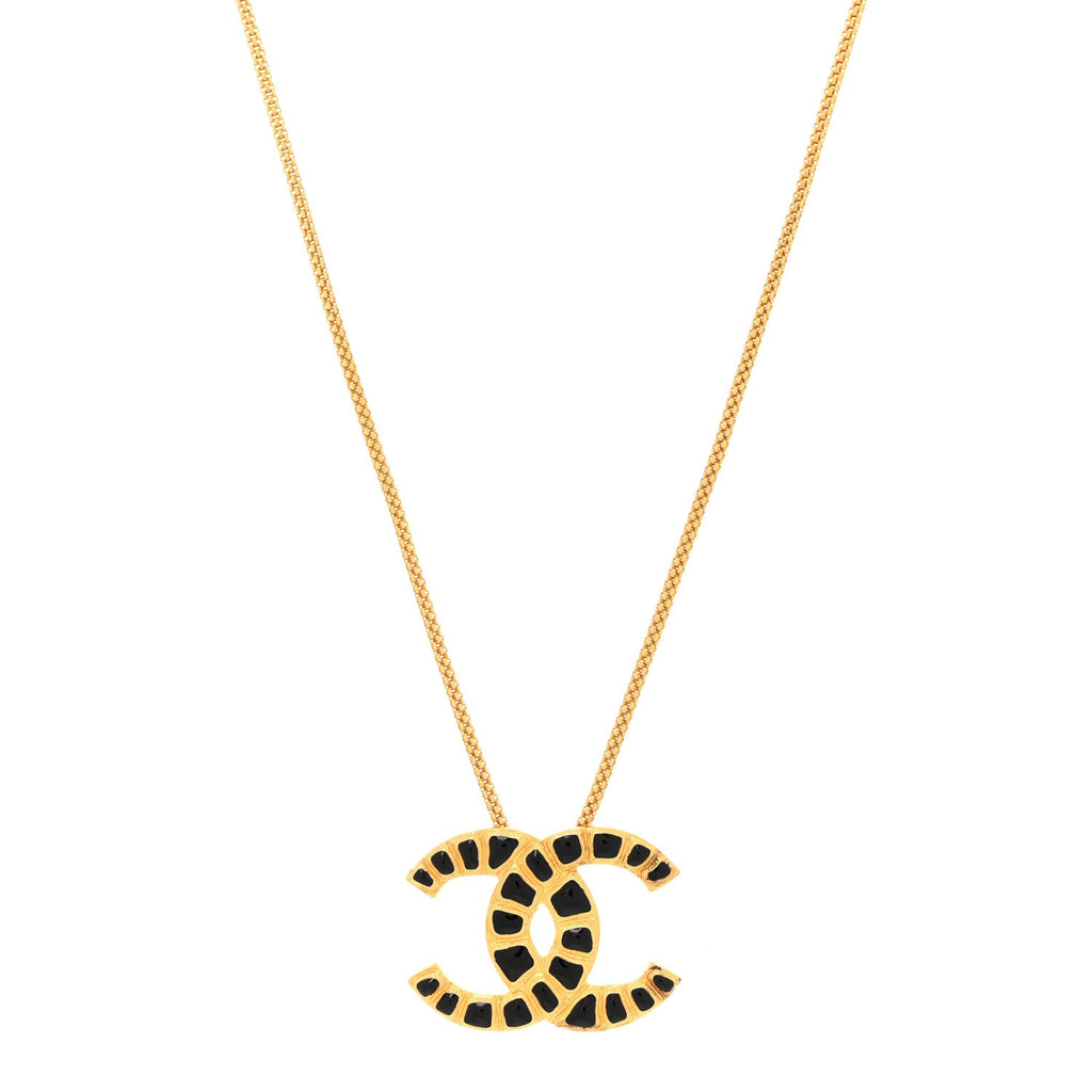 Chanel Resin Along The Nile CC Pendant Necklace Gold Black