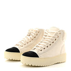 Chanel Kid Suede Shearling Sheepskin Lace Up Boots 38 Ivory White Black