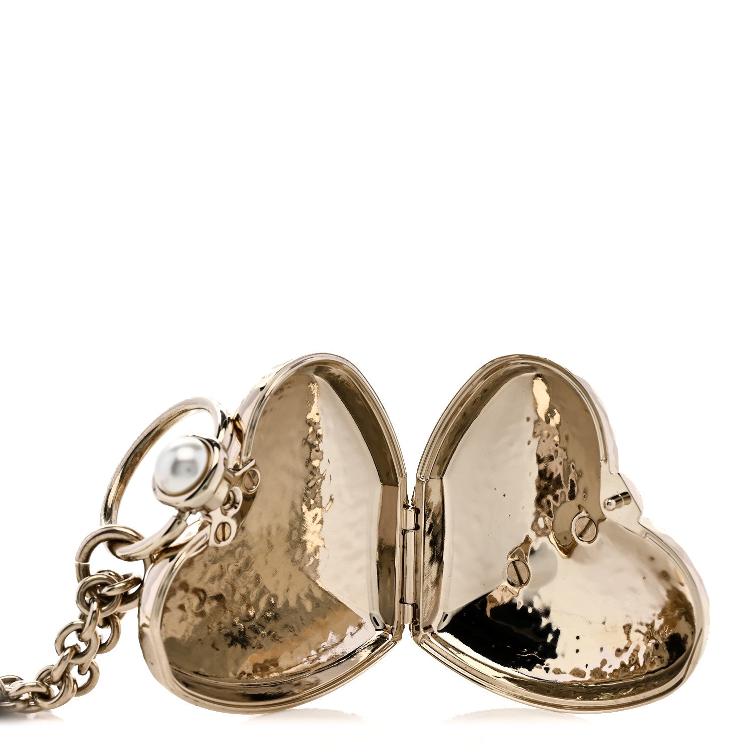 Chanel Metal CC Heart Locket Necklace Gold