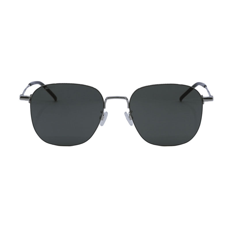 Saint Laurent Sunglasses Rectangle Full Rim, Silver Frame and Grey Lens SL388/KWIRE001