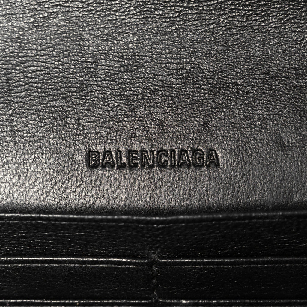 Balenciaga Metallic Extra Supple Calfskin Crocodile Embossed Gossip Wallet On Chain Silver