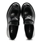 Prada Spazzolato Metal Triangle Logo 50mm Loafers 37.5 Black
