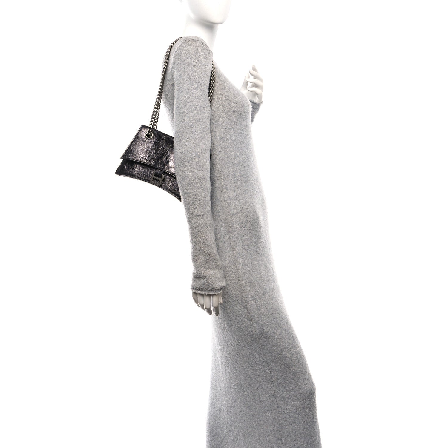 Balenciaga Metallic Crushed Calfskin Quilted Small Crush Chain Bag Steel Grey