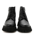 Gucci Calfskin Embossed Monogram Mens Lace Up Ankle Boots 7 Black