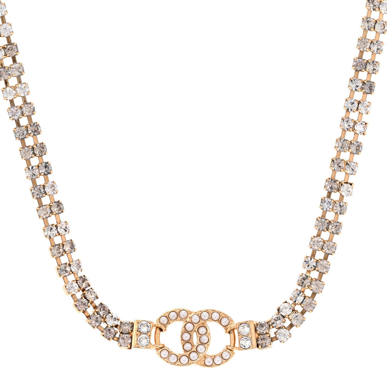 Chanel Crystal Pearl CC Choker Necklace Gold