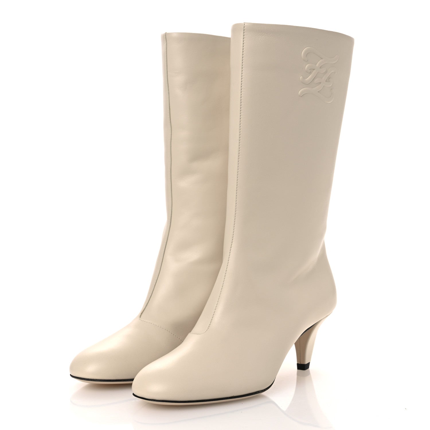 Fendi Vitello Karligraphy Logo FF Ankle Boots 35 White